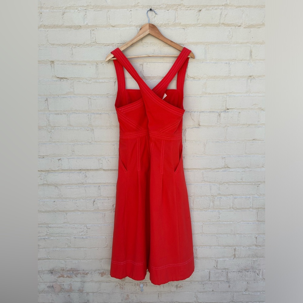 Anthropologie Maeve Alessandra Square Neck Cross-Back Zip Midi Dress Pockets 14 - Picture 16 of 16